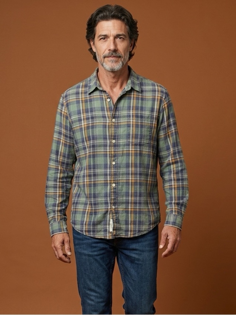 EUC L.O.G.G. Men’s Plaid Blue Yellow Button-Up Long Sleeve Shirt - Size L